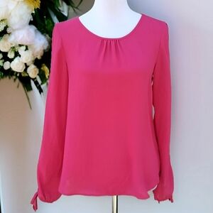 Maurices Pink Pleated Scoop Neck Long Sleeve Blouse w/Tie Accents Sz XS